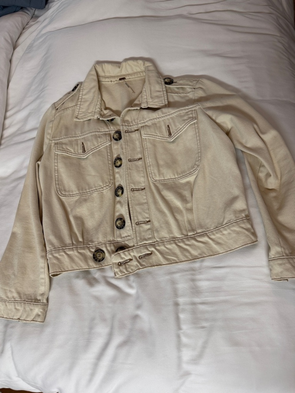Free People Cream Cropped Utility Jacket